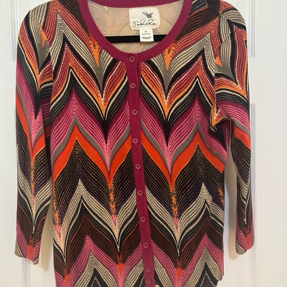 Anthropologie Tabitha Chevron Cardigan Medium Boho 100% Cotton Sweater